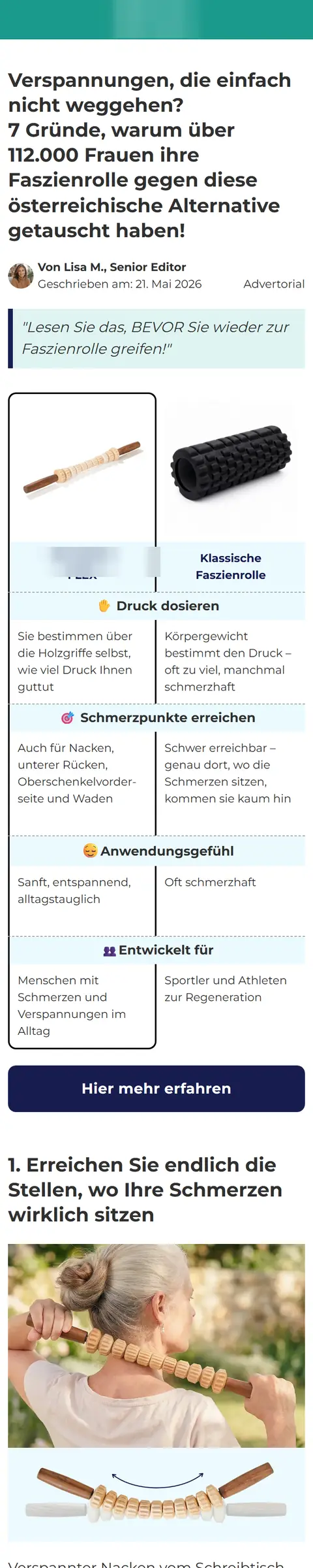 Listicle für eine Brand für Faszien-Tools: 7 Gründe gegen Verspannungen, die nicht weggehen